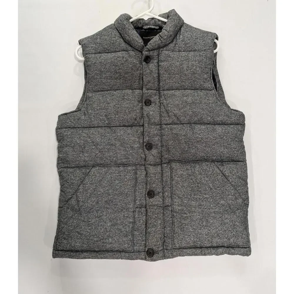 Mens Banana Republic Insulated Blue Gray Puffer Sleeveless Jacket Vest Size‎ M